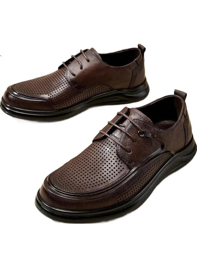 YEARCON Men'S Breathable Hollow Casual Leather Shoes For Commuting Business Punching Shoes 53429W Brown Size 40 - Image 2
