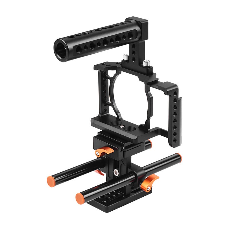 Camera Cage + Top Handle + 15mm Rod Baseplate Kit Video Film Movie Making Stabilizer Aluminum Alloy 1/4 Inch Screw with Cold Shoe Mount for Sony A6500/A6400/A6300/A6000 Camera - Image 4