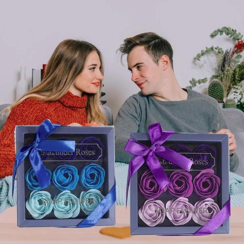 Soap Flower: 9 Blue Vibrant Handcrafted Blooms - Natural Ingredients Gentle Cleansing Moisturizing Long Lasting Fragrance Gift Box for Valentine's Day Mother's Day Home Decor Special Celebrations - Image 4