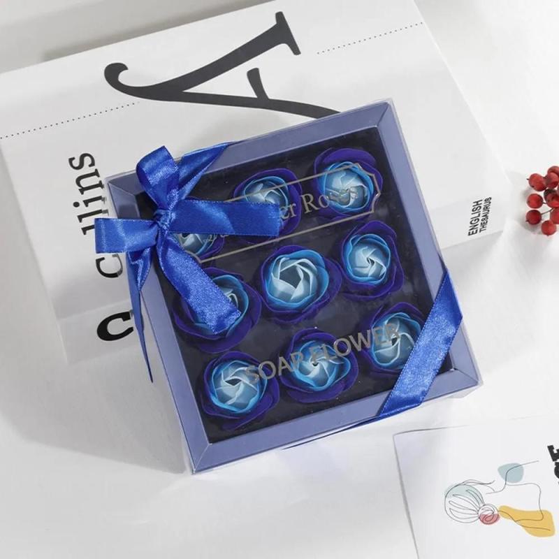 Soap Flower: 9 Blue Vibrant Handcrafted Blooms - Natural Ingredients Gentle Cleansing Moisturizing Long Lasting Fragrance Gift Box for Valentine's Day Mother's Day Home Decor Special Celebrations - Image 1