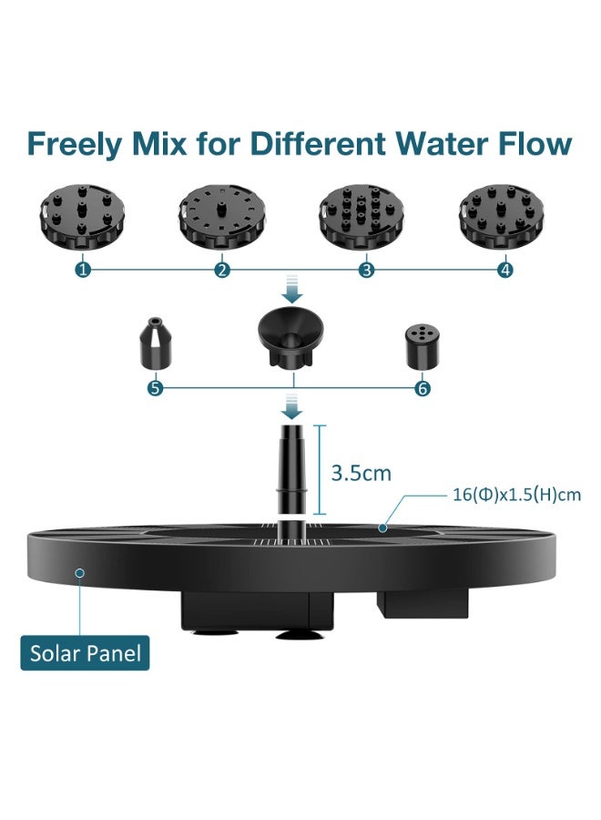 Floating Outdoor Solar Fountain, 6 Nozzle Solar Pond Pump, Solar Fountain for Gardens, Bird Baths, Ponds - Image 3