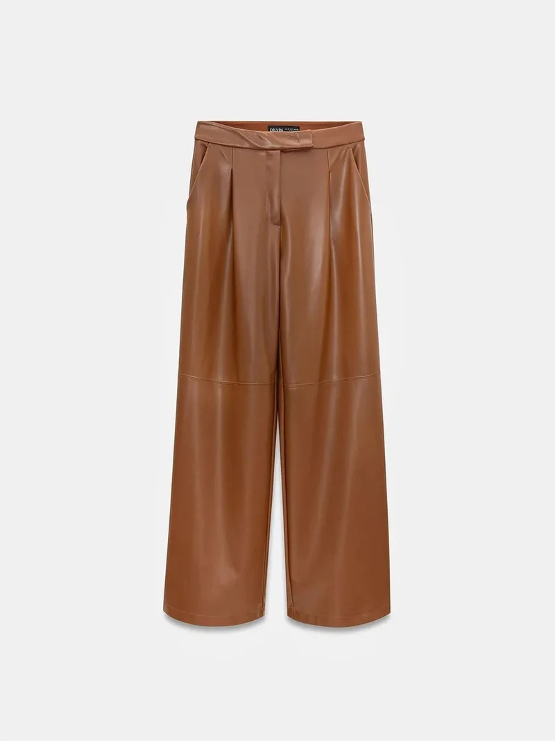 ديلفين Dilvin High-Waist Wide-Leg Faux Leather Trousers