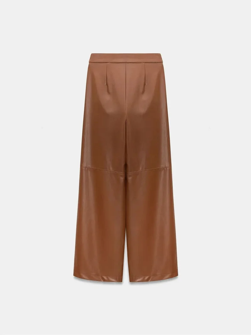 ديلفين Dilvin High-Waist Wide-Leg Faux Leather Trousers