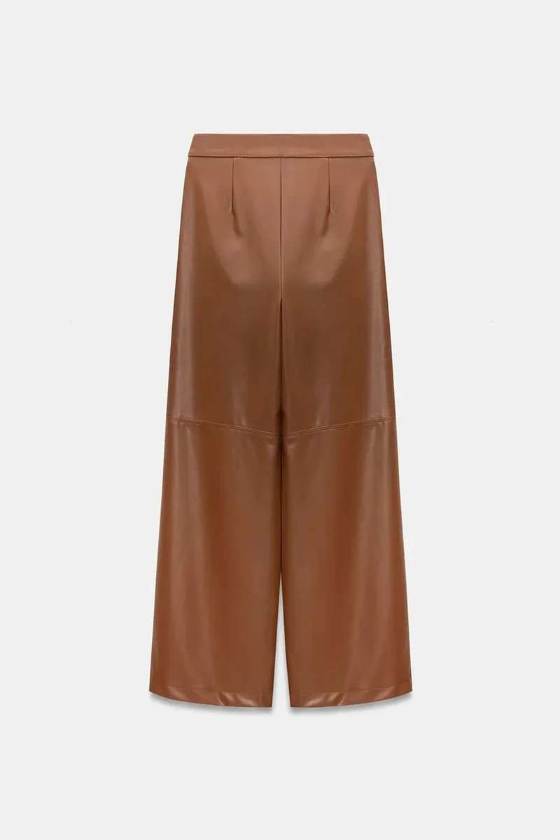 ديلفين DILVIN High-Waist Wide-Leg Faux Leather Trousers