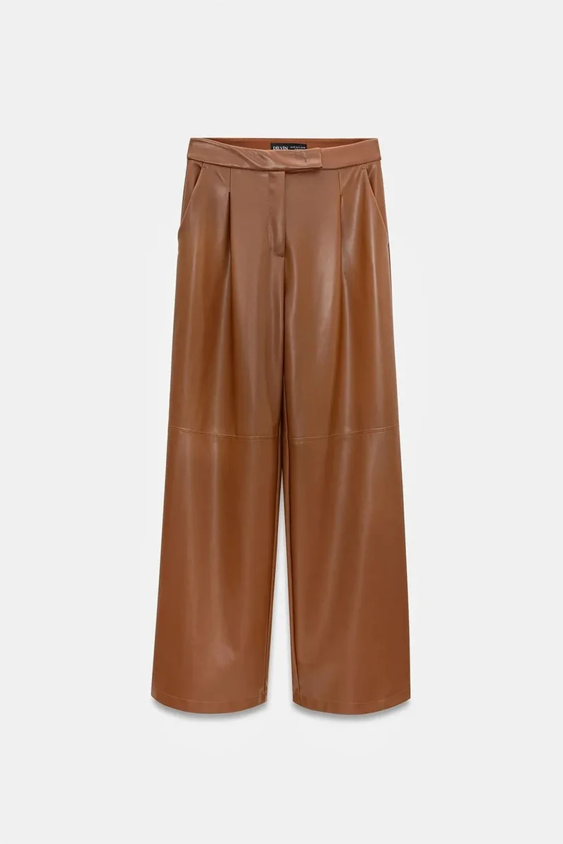 ديلفين DILVIN High-Waist Wide-Leg Faux Leather Trousers