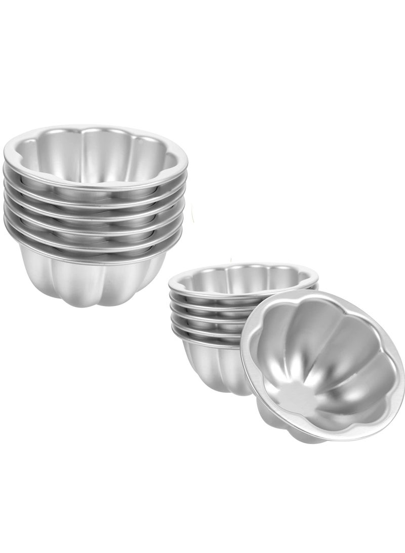Relex 12 Pack Flower Shaped Egg Tart Molds, Aluminum Alloy Pudding and Cake Baking Cups, Reusable Cupcake Muffin Jelly Non-Stick Kitchen Accessories - Image 1