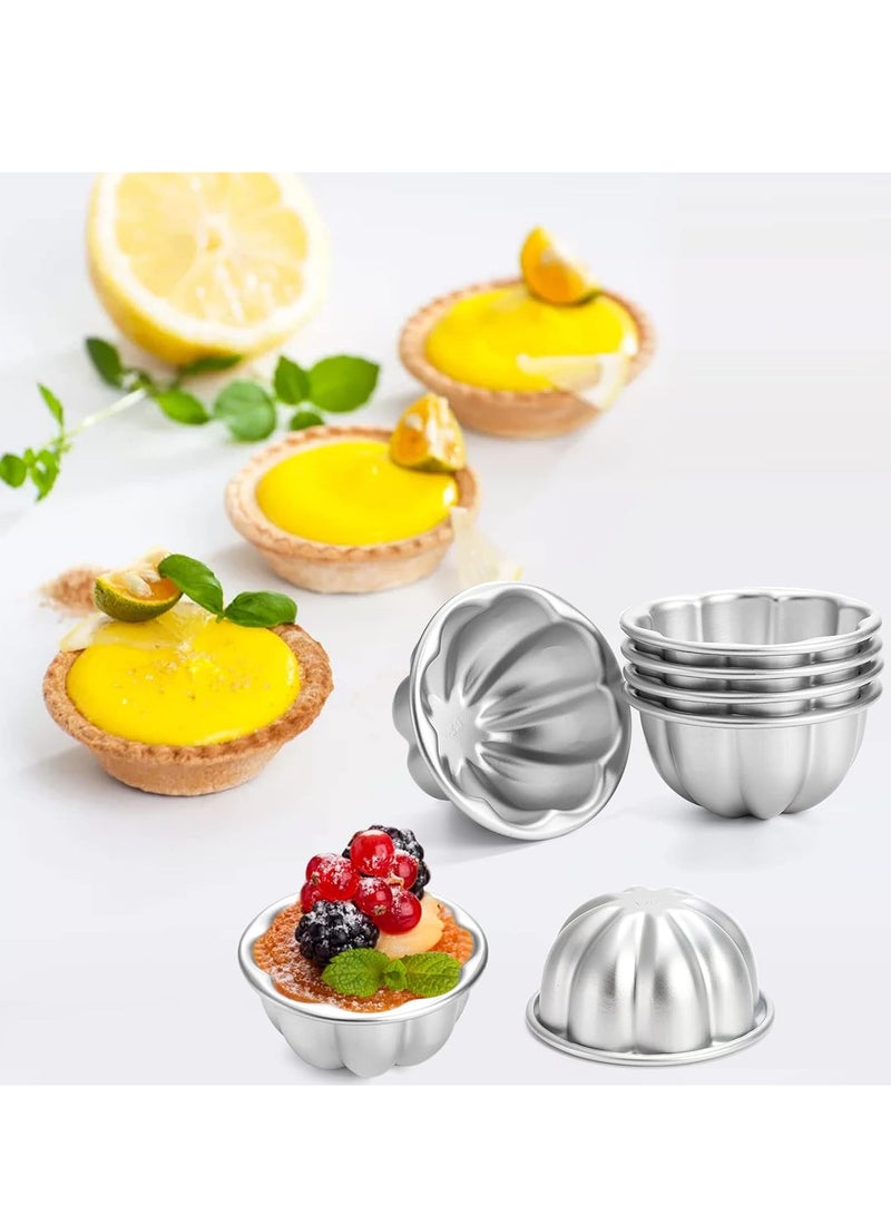 Relex 12 Pack Flower Shaped Egg Tart Molds, Aluminum Alloy Pudding and Cake Baking Cups, Reusable Cupcake Muffin Jelly Non-Stick Kitchen Accessories - Image 2