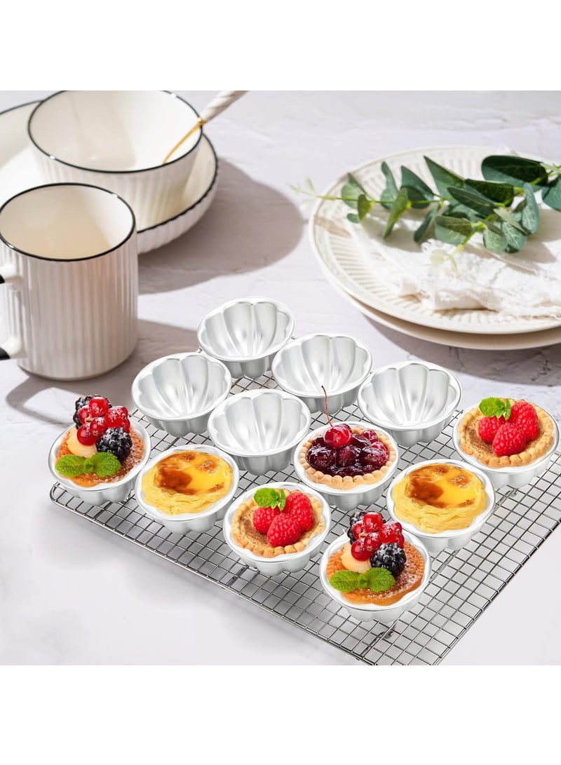 Relex 12 Pack Flower Shaped Egg Tart Molds, Aluminum Alloy Pudding and Cake Baking Cups, Reusable Cupcake Muffin Jelly Non-Stick Kitchen Accessories - Image 3
