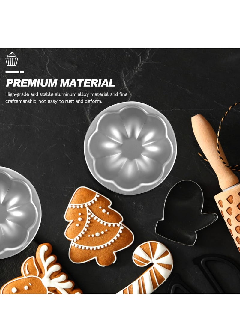 Relex 12 Pack Flower Shaped Egg Tart Molds, Aluminum Alloy Pudding and Cake Baking Cups, Reusable Cupcake Muffin Jelly Non-Stick Kitchen Accessories - Image 4