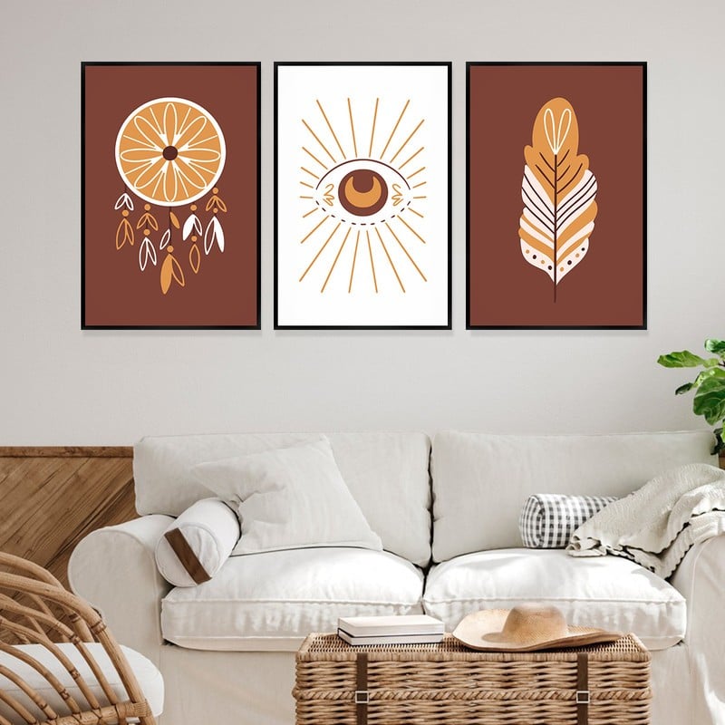 Marktna Three canvas prints in a bohemian art style with a hollow frame, measuring (120×60), three pieces - Image 2