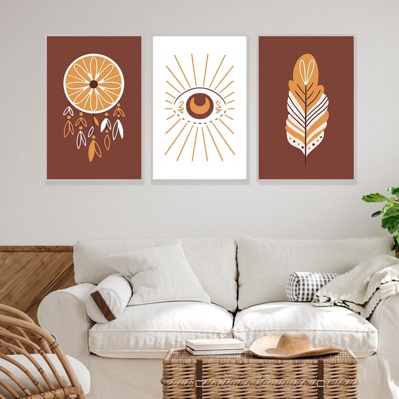 Marktna Three canvas prints in a bohemian art style with a hollow frame, measuring (120×60), three pieces - Image 3