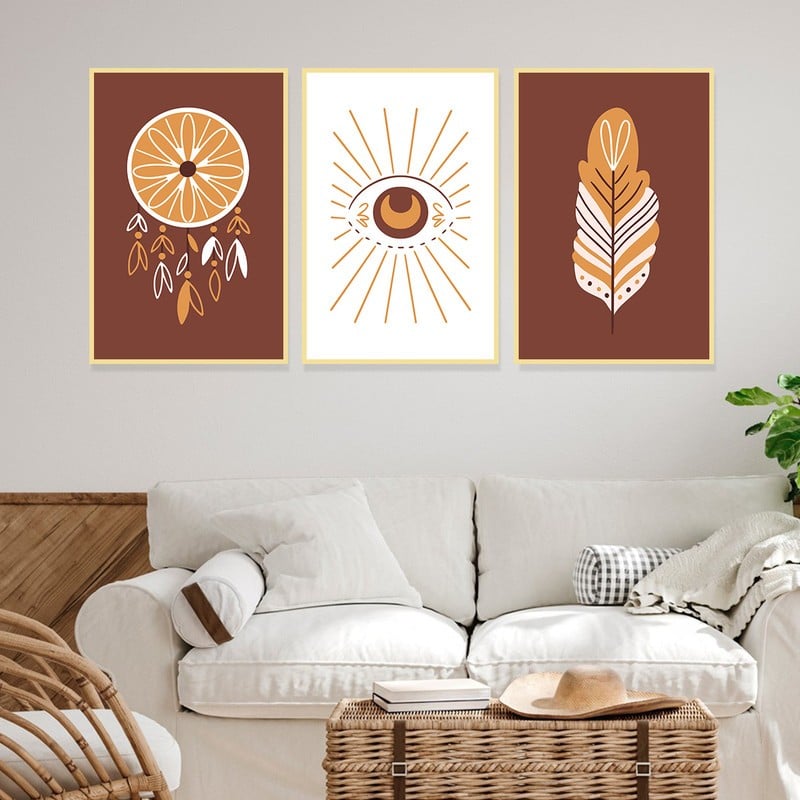Marktna Three canvas prints in a bohemian art style with a hollow frame, measuring (120×60), three pieces - Image 1