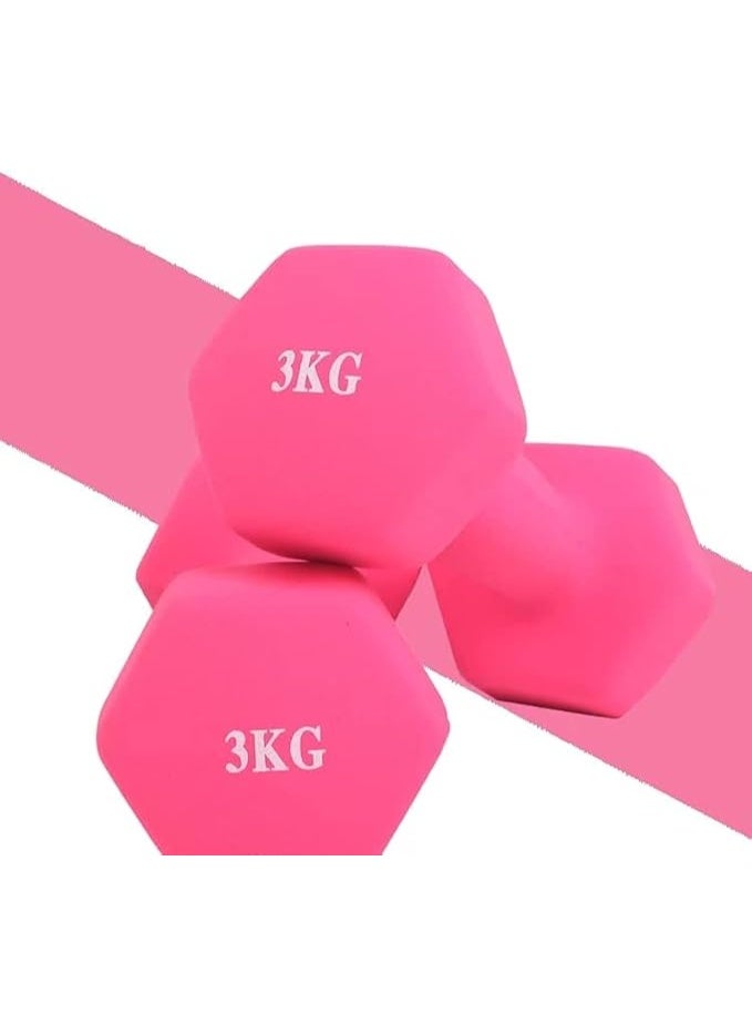 DUNISO 2 Pcs Dumbbells, Fitness Dumbbells, Weightlifting Dumbbells with Anti Slip Handles, Sturdy and Durable，Suitable For Fitness, Home Use, Exercise, Weightlifting, Yoga, 3KG Each，Pink - Image 1