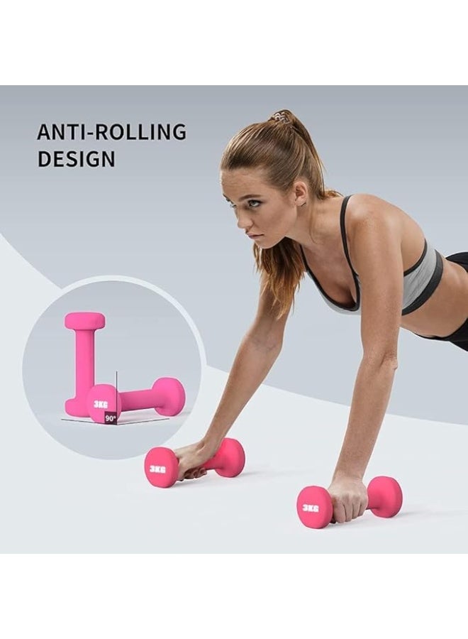DUNISO 2 Pcs Dumbbells, Fitness Dumbbells, Weightlifting Dumbbells with Anti Slip Handles, Sturdy and Durable，Suitable For Fitness, Home Use, Exercise, Weightlifting, Yoga, 3KG Each，Pink - Image 4