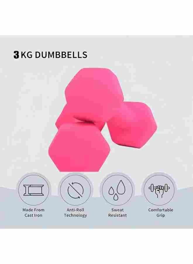 DUNISO 2 Pcs Dumbbells, Fitness Dumbbells, Weightlifting Dumbbells with Anti Slip Handles, Sturdy and Durable，Suitable For Fitness, Home Use, Exercise, Weightlifting, Yoga, 3KG Each，Pink - Image 2