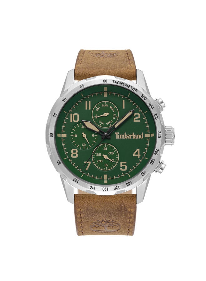 Timberland Men Campton 44 mm Men's Multifunction Watch Green Dial  & Brown Leather Strap - Image 1