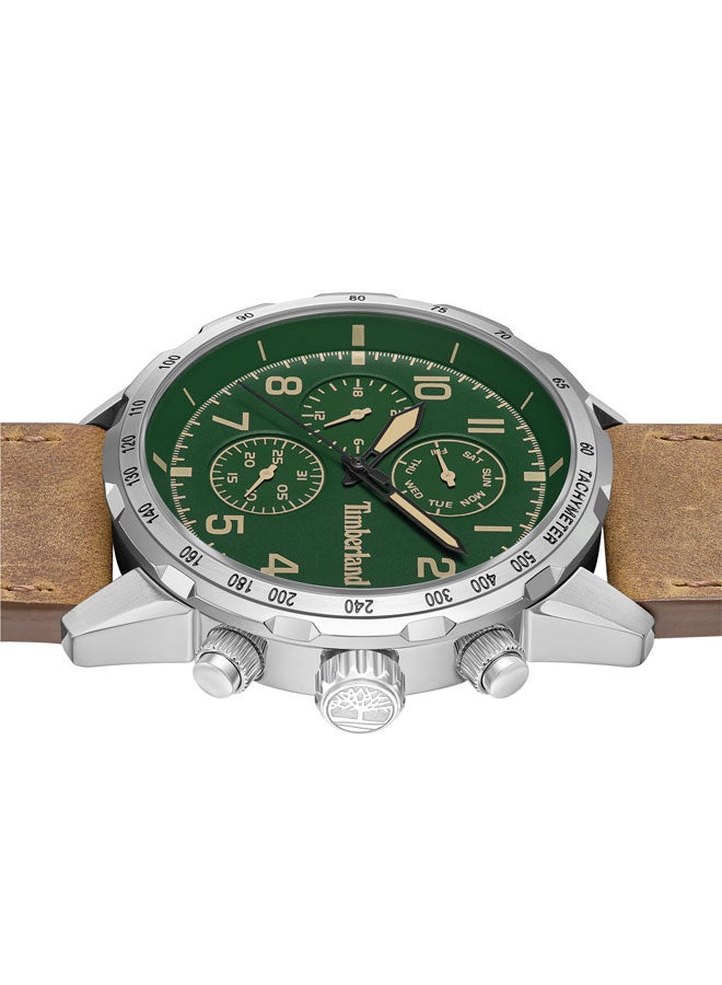 Timberland Men Campton 44 mm Men's Multifunction Watch Green Dial  & Brown Leather Strap - Image 4