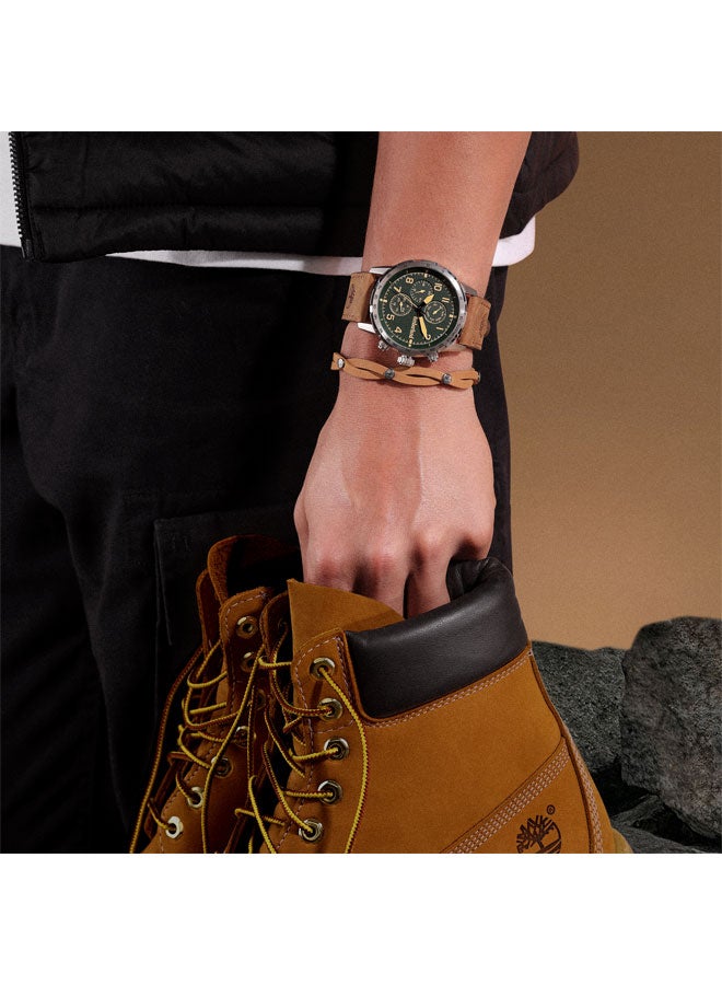 Timberland Men Campton 44 mm Men's Multifunction Watch Green Dial  & Brown Leather Strap - Image 5
