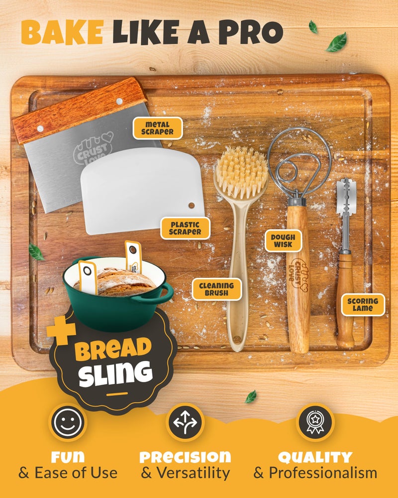 CRUSTLOVE Dutch Oven for Bread Baking - incl. Sourdough Bread-Baking Supplies like Banneton Bread-Proofing Basket - 5QT Enameled Cast Iron Bread-Oven with Lid, Baking Pan, Scoring Tool Lame - Image 5
