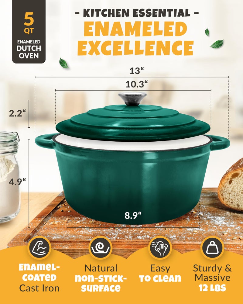 CRUSTLOVE Dutch Oven for Bread Baking - incl. Sourdough Bread-Baking Supplies like Banneton Bread-Proofing Basket - 5QT Enameled Cast Iron Bread-Oven with Lid, Baking Pan, Scoring Tool Lame - Image 3