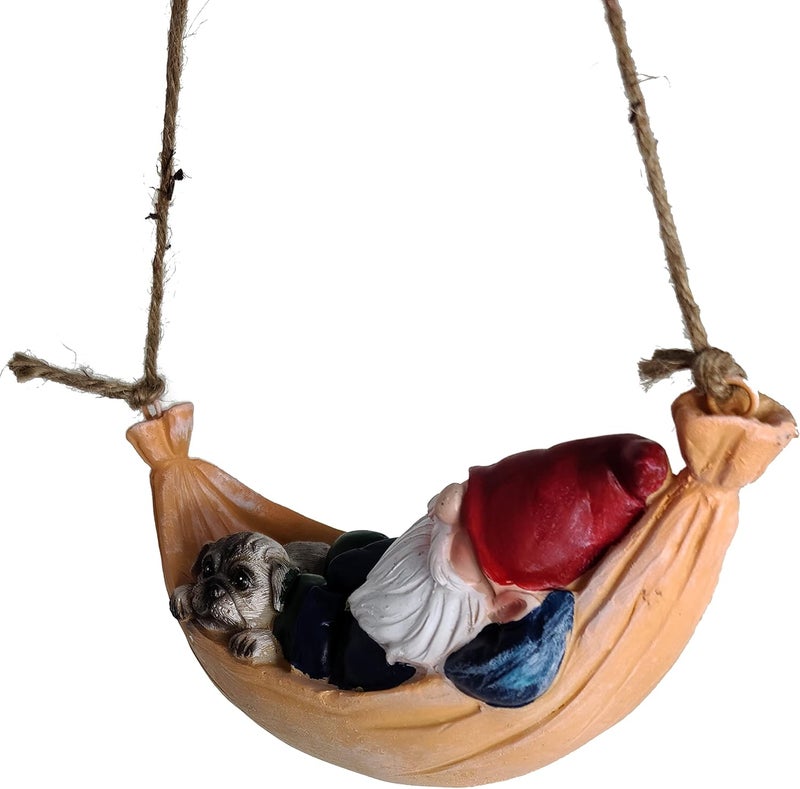 Funny Guy Mugs Hammock Gnome and Pug Statue - Indoor or Outdoor Garden Gnome Sculpture for Patio, Yard or Lawn - Image 4
