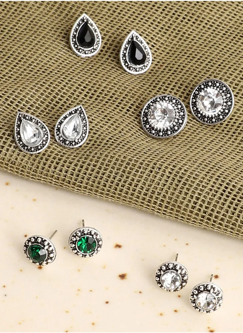 SOHI Set of 5 Black Contemporary Stud Earrings