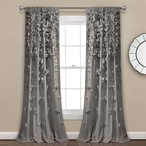 Lush Decor Riley Window Curtain Panel - Charming Handmade Bow Details - Elegant Light Filtering Single Curtain for Living Room, Dining Room, or Bedroom - 54" W x 84" L, Gray - Image 1