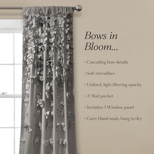 Lush Decor Riley Window Curtain Panel - Charming Handmade Bow Details - Elegant Light Filtering Single Curtain for Living Room, Dining Room, or Bedroom - 54" W x 84" L, Gray - Image 5