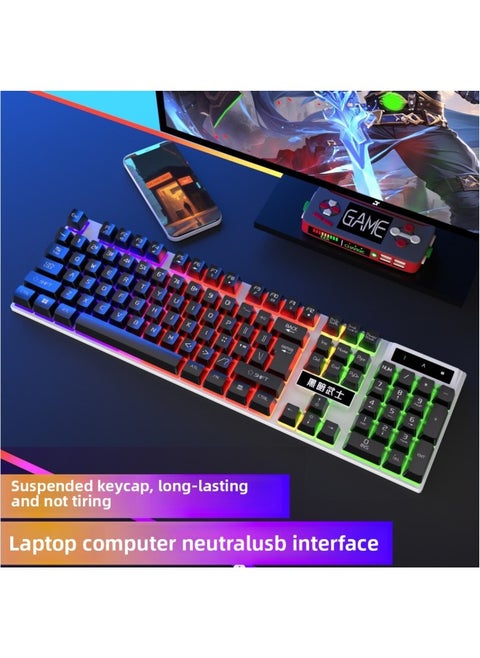 Mechanical Feel Keyboard Mouse Suit Wired Desktop Computer Notebook Game E-sports Typing Dedicated USB-Color:Mechanical Feel - 1 Year Warranty - Black Backlight Colorful Rainbow [single Keyboard] - No - 104 Keys - Official Standard Configuration