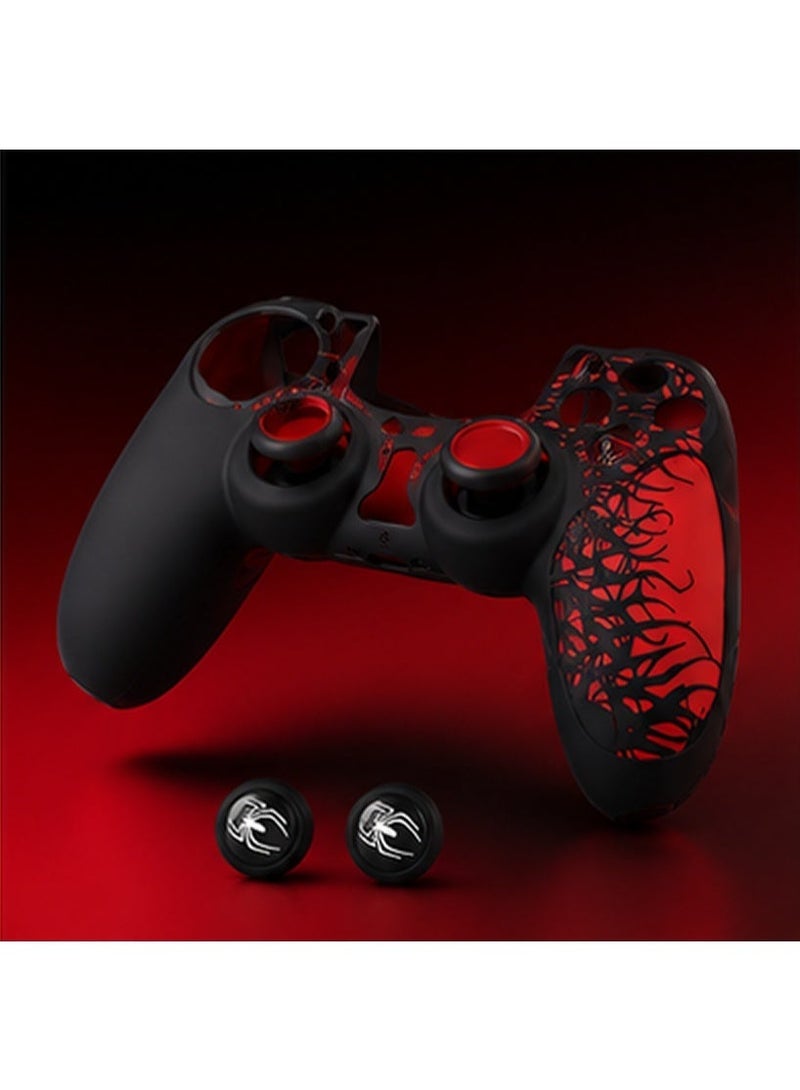غطاء حماية سيليكون ماتريكس مع أغطية مقابض الإبهام لوحدة تحكم PS5 - تصميم عنكبوت، أسود وأحمر - Image 1
