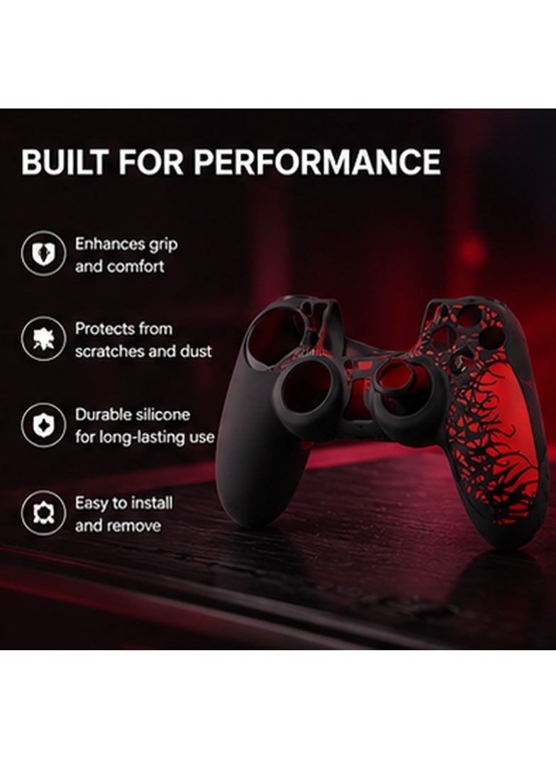 غطاء حماية سيليكون ماتريكس مع أغطية مقابض الإبهام لوحدة تحكم PS5 - تصميم عنكبوت، أسود وأحمر - Image 2