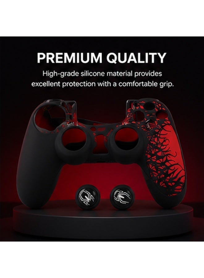 غطاء حماية سيليكون ماتريكس مع أغطية مقابض الإبهام لوحدة تحكم PS5 - تصميم عنكبوت، أسود وأحمر - Image 4