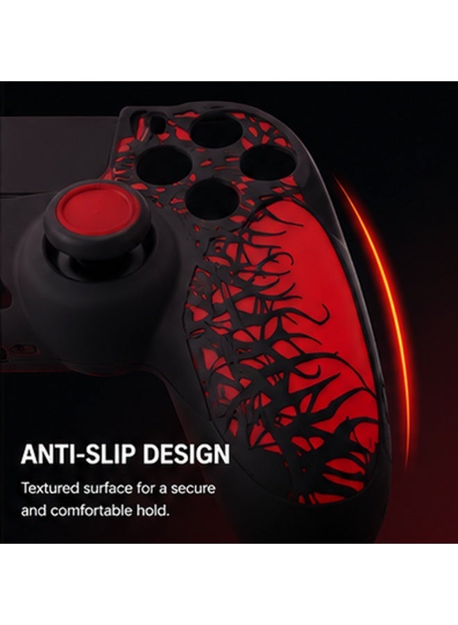 غطاء حماية سيليكون ماتريكس مع أغطية مقابض الإبهام لوحدة تحكم PS5 - تصميم عنكبوت، أسود وأحمر - Image 3