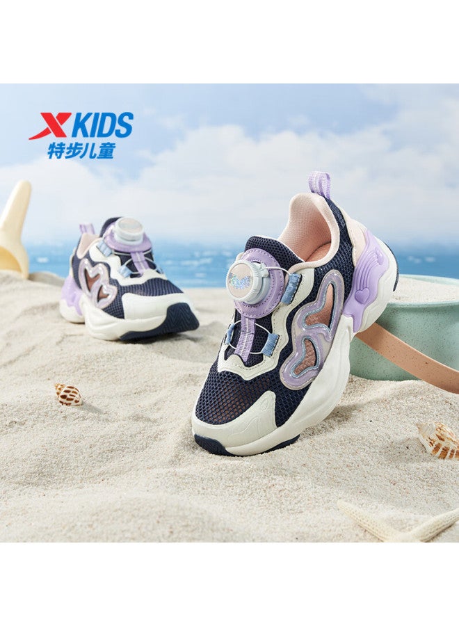 Xtep Children's Shoes Girls' Big Kids Love Heart Decorative Rotary Button Casual Shoes Black Purple/sail White Size 32