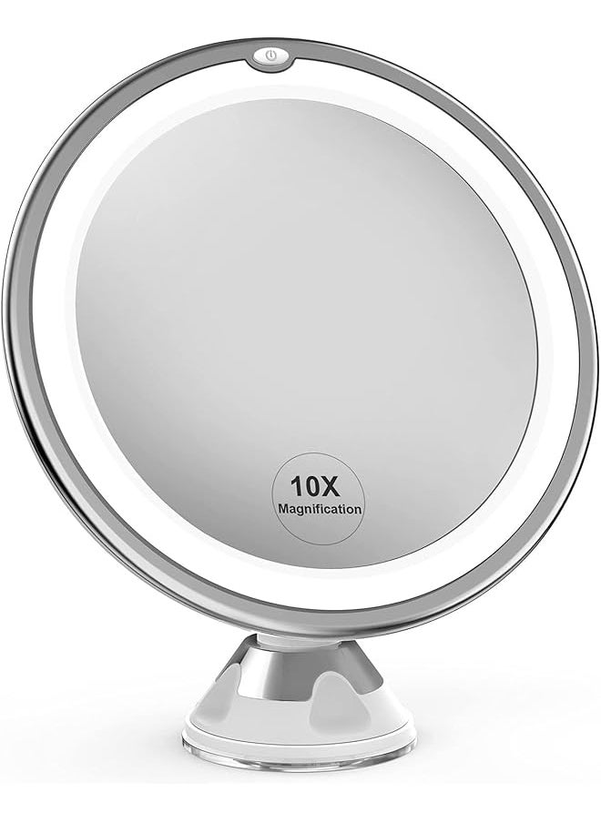 The Bros Makeup Mirror with Lights, Strong Suction Cup Vanity Mirror, 10X Magnifying Lighted Vanity Daylight White LED, Portable Illuminated Bathroom Mirrorfor Home Tabletop Bathroom Shower Travel  - Image 1
