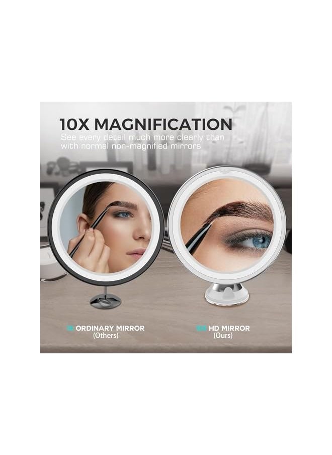 The Bros Makeup Mirror with Lights, Strong Suction Cup Vanity Mirror, 10X Magnifying Lighted Vanity Daylight White LED, Portable Illuminated Bathroom Mirrorfor Home Tabletop Bathroom Shower Travel  - Image 4
