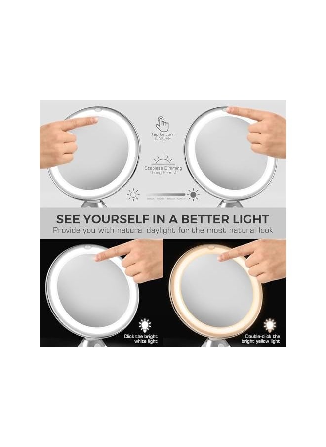 The Bros Makeup Mirror with Lights, Strong Suction Cup Vanity Mirror, 10X Magnifying Lighted Vanity Daylight White LED, Portable Illuminated Bathroom Mirrorfor Home Tabletop Bathroom Shower Travel  - Image 2