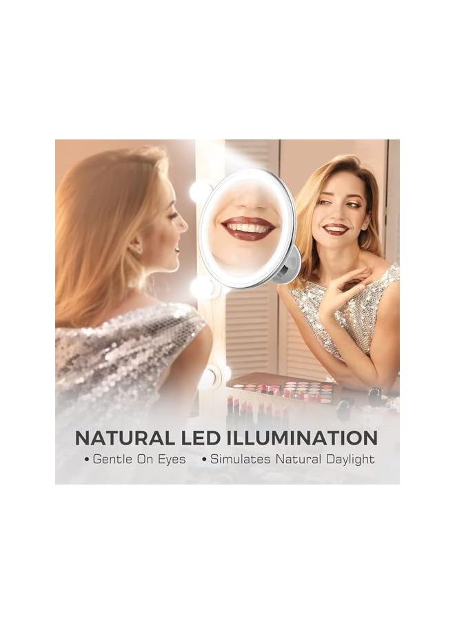 The Bros Makeup Mirror with Lights, Strong Suction Cup Vanity Mirror, 10X Magnifying Lighted Vanity Daylight White LED, Portable Illuminated Bathroom Mirrorfor Home Tabletop Bathroom Shower Travel  - Image 5