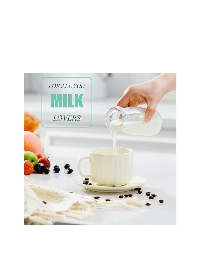 Home zone 6 Pack Small Glass Milk Bottle Clear Mini Glass Bottles with Lids Reusable Glass Milk Jar Small Juice Storage Bottle Vintage Breakfast Shake Container for Drinking Water Honey (3.38 oz)100ML - Image 2