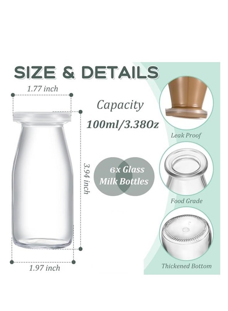 Home zone 6 Pack Small Glass Milk Bottle Clear Mini Glass Bottles with Lids Reusable Glass Milk Jar Small Juice Storage Bottle Vintage Breakfast Shake Container for Drinking Water Honey (3.38 oz)100ML - Image 5