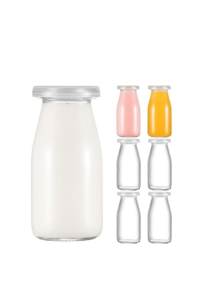 Home zone 6 Pack Small Glass Milk Bottle Clear Mini Glass Bottles with Lids Reusable Glass Milk Jar Small Juice Storage Bottle Vintage Breakfast Shake Container for Drinking Water Honey (3.38 oz)100ML - Image 1