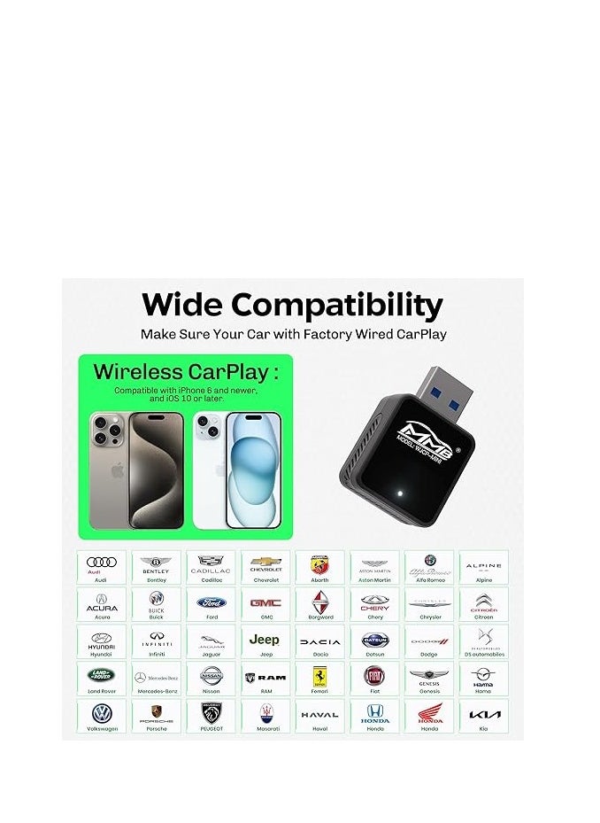 Generic - Upgraded Mini Wireless CarPlay Adapter, Wired to Wireless Bluetooth 5.2 Auto-Connect Plug & Play Dongle for iPhone, Compatible with OEM Wired CarPlay Car Systems (CA-CP-MINI) - Image 1
