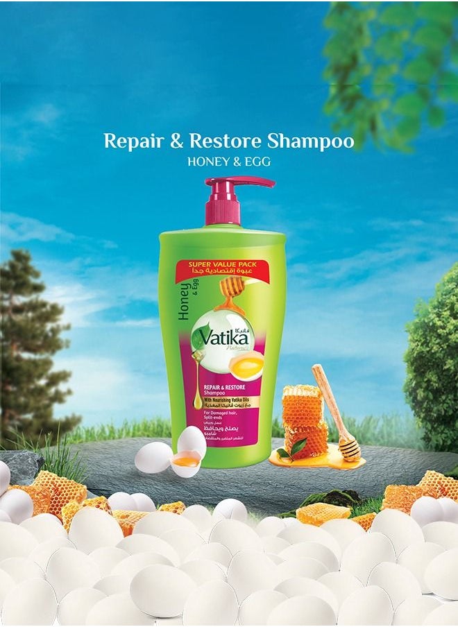 Vatika Naturals - Vatika Naturals Repair and Restore Shampoo - Enriched with Egg and Honey - For Damaged Hair and Split-ends - 1000ml - Image 1