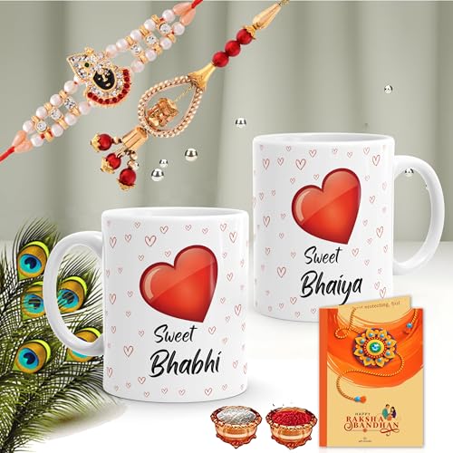 Gift Arcadia Arcadia Rakhi Lumba Gift Set for Brother and Bhabhi - Coffee Mugs 330ml Combo - Ceramic Cup for Rakhi Gifts (Combo-4) - Image 3