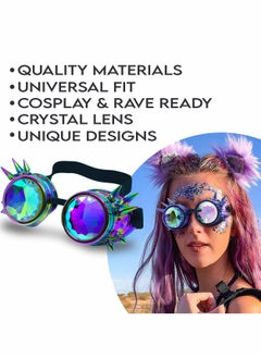Excefore Kaleidoscope Glasses, Crystal Rainbow Kaleidoscope Rave Glasses, Steampunk Goggles Outfits Accessories for Raves  - Image 2
