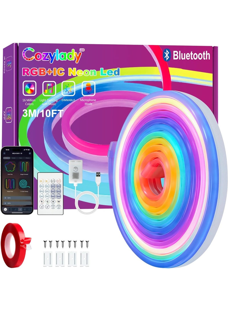 Cozylady USB RGB-IC Neon Rope Lights 3m,Waterproof 10ft LED Neon Lights Control with App/Remote,Music Sync Flexible Rope Lights Multiple Modes,Outdoor Neon Strip Lights for Bedroom Gaming - Image 5