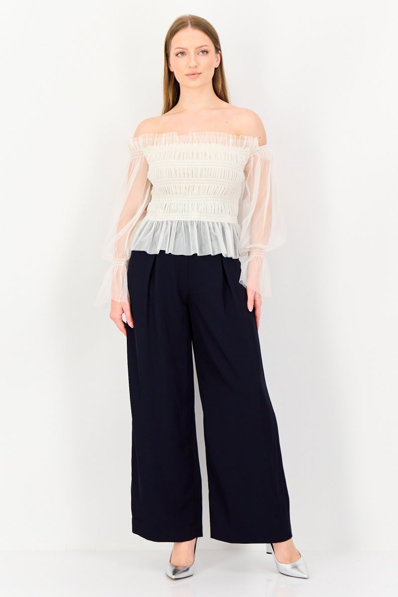 VERO MODA Women Off Shoulder Long Sleeve Textured Blouse, Cream - Image 4