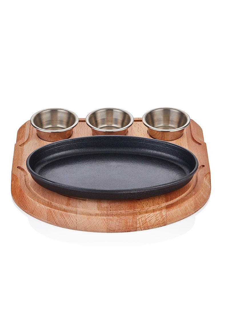 أيه بي أم فاهيتا بيضاوية من حديد الزهر مع حامل من Abm - طبق من حديد الزهر - صنع في تركيا - Image 1