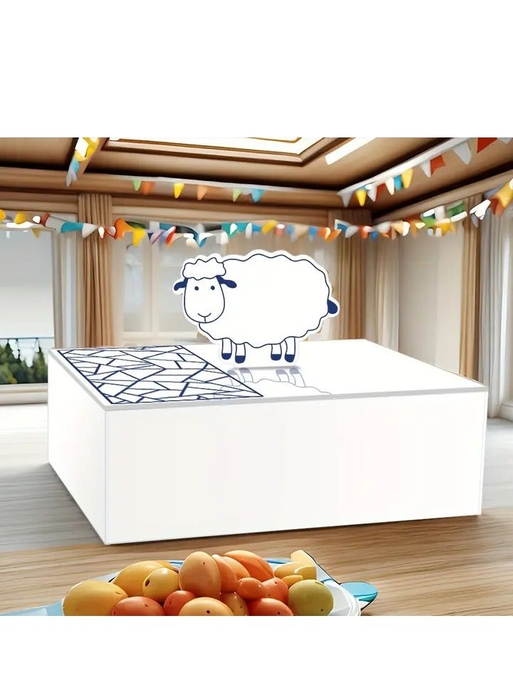 صندوق زينة طاولة عيد الأضحى من الأكريليك مع تهنئة عربية وتصميم خروف لطيف، مثالي لغرفة المعيشة والمطبخ ومطعم الشاي  - Image 3