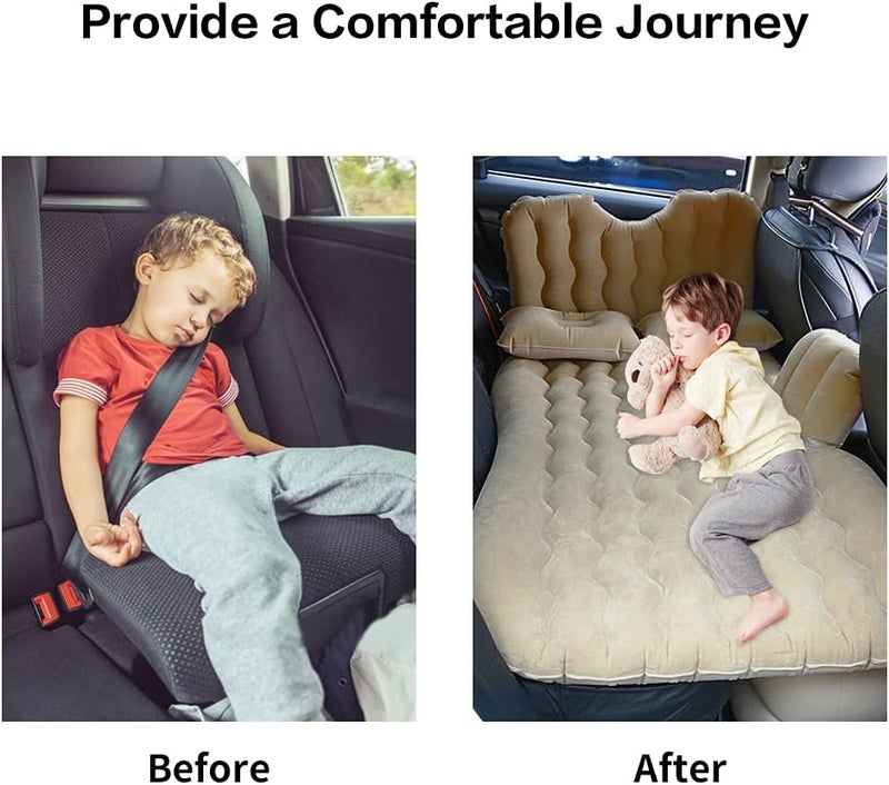 klarako Inflatable Car Air Mattress Portable Outdoor Camping Travel Car Back Seat Bed Mattress Sleeping Pad with Two Air Pillows for Universal SUV, RV, Truck, Minivan(Beige) - Image 2